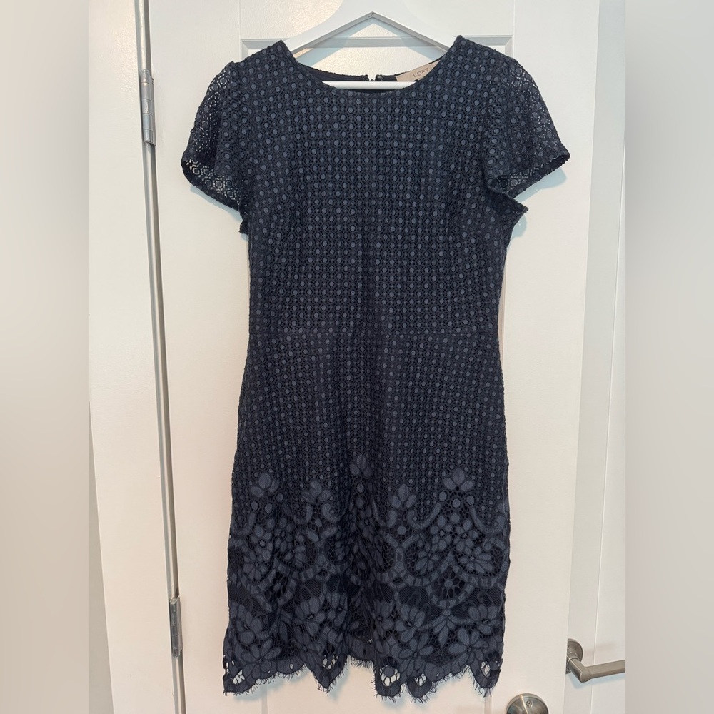 LOFT Navy Lace Midi Dress